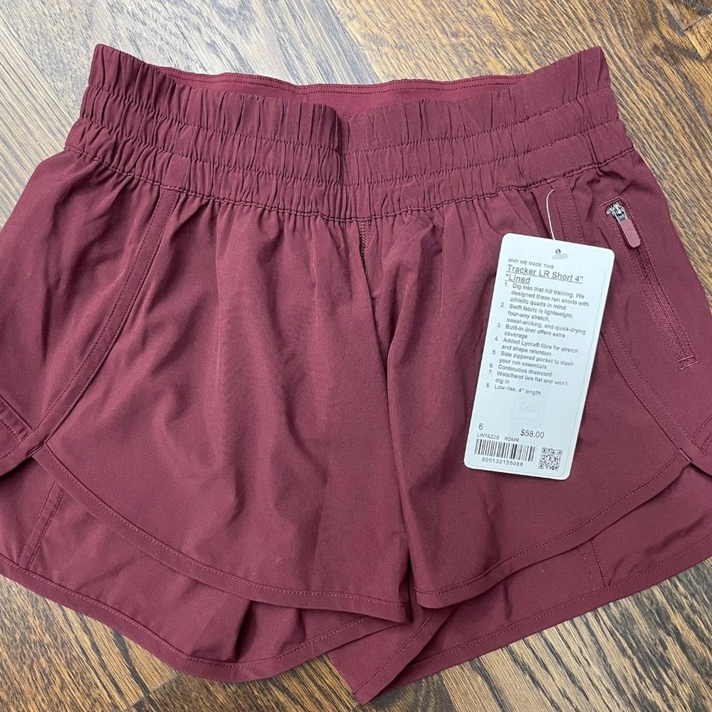 New Lululemon Tracker Low Rise Short 4" Lined - size 6